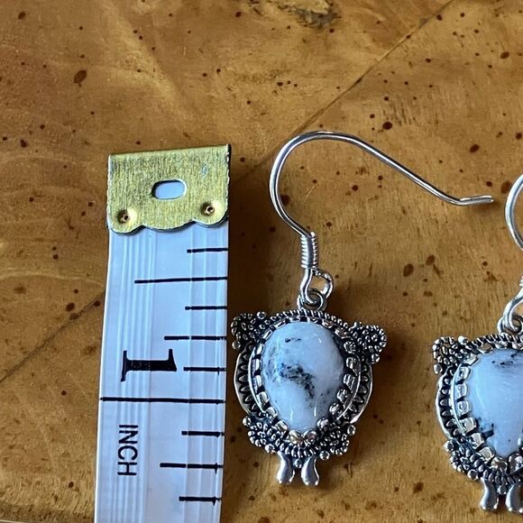 Genuine White Buffalo Sterling Silver Southwestern Earrings - Picture 3 of 8